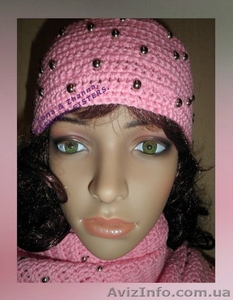 Комплект вязаный розовый “Бусинка”: шарф   и повязка на голову  - <ro>Изображение</ro><ru>Изображение</ru> #2, <ru>Объявление</ru> #965473
