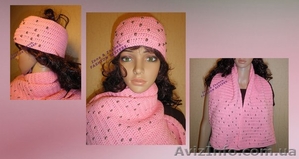 Комплект вязаный розовый “Бусинка”: шарф   и повязка на голову  - <ro>Изображение</ro><ru>Изображение</ru> #1, <ru>Объявление</ru> #965473