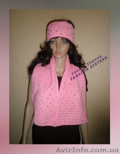 Комплект вязаный розовый “Бусинка”: шарф   и повязка на голову  - <ro>Изображение</ro><ru>Изображение</ru> #4, <ru>Объявление</ru> #965473