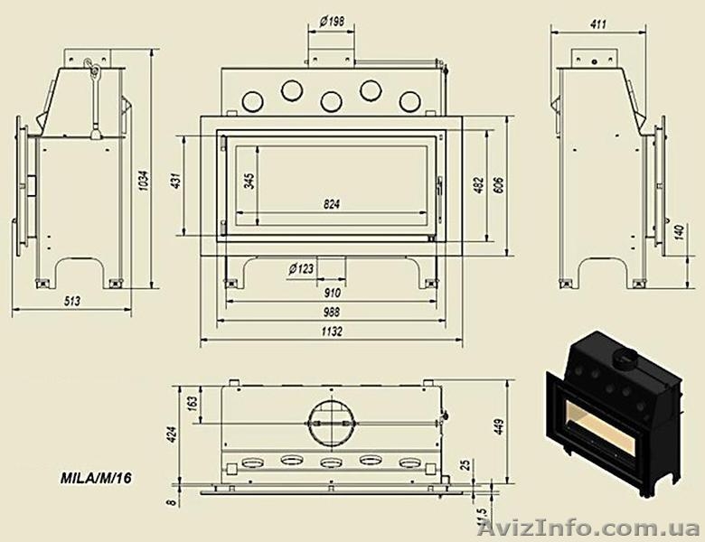 Каминная топка Kratki Mila 16 кВт (с вермикулитом) простая - <ro>Изображение</ro><ru>Изображение</ru> #2, <ru>Объявление</ru> #810600