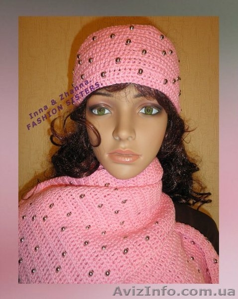 Комплект вязаный розовый “Бусинка”: шарф   и повязка на голову  - <ro>Изображение</ro><ru>Изображение</ru> #3, <ru>Объявление</ru> #965473