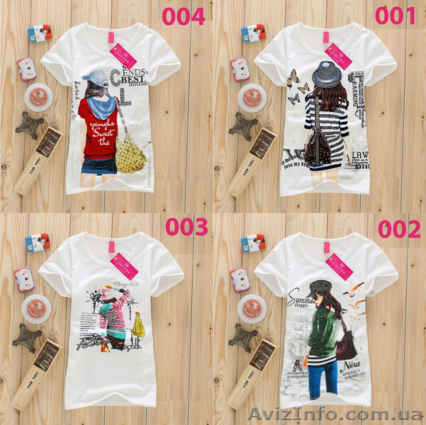 Стильная красивая футболка с принтом из хлопка с блестками - <ro>Изображение</ro><ru>Изображение</ru> #1, <ru>Объявление</ru> #1457610